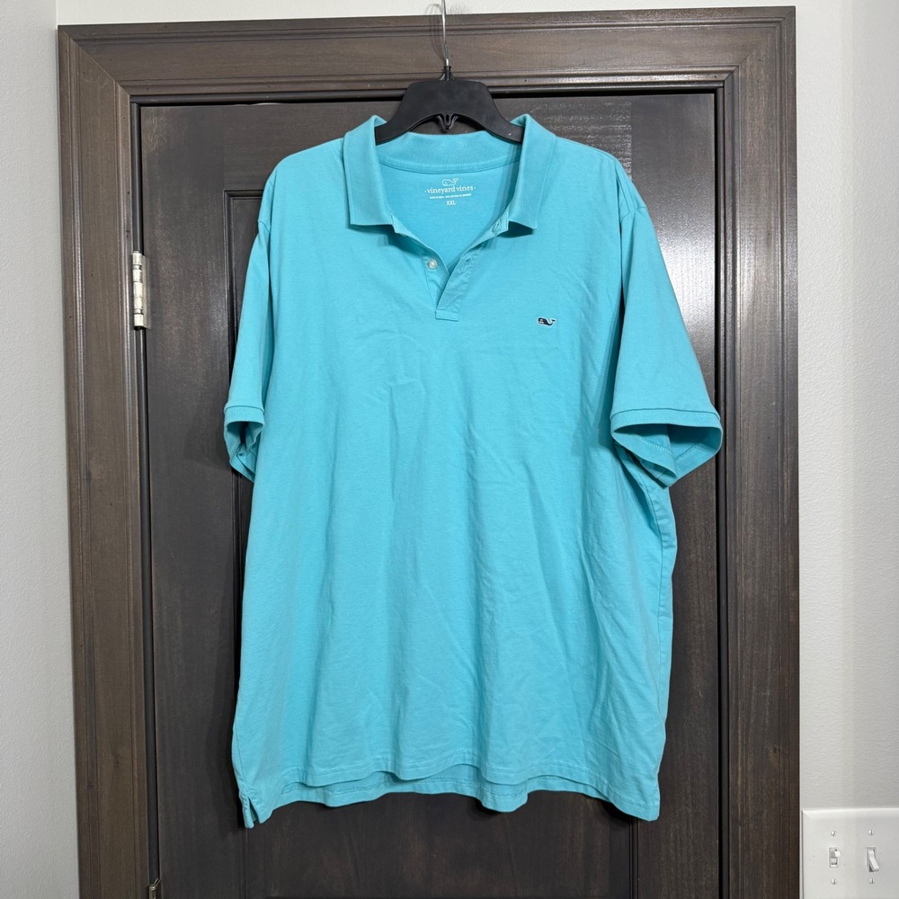 Vineyard Vines Mens XXL Turquoise Blue Short‎ Sleeve Stretch Pique Polo Shirt